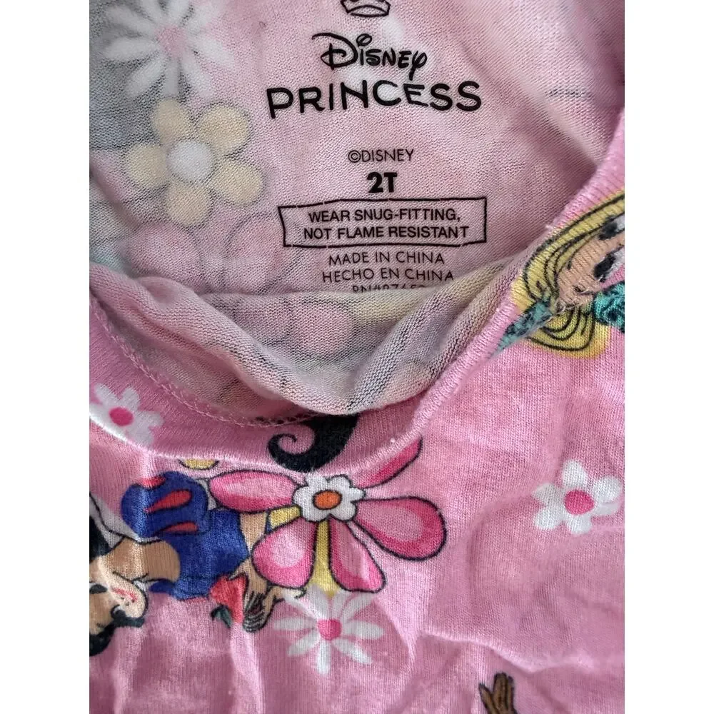 Disney Princess Toddler 2-Piece Pajama Set 2T Pink Floral Shorts & Top